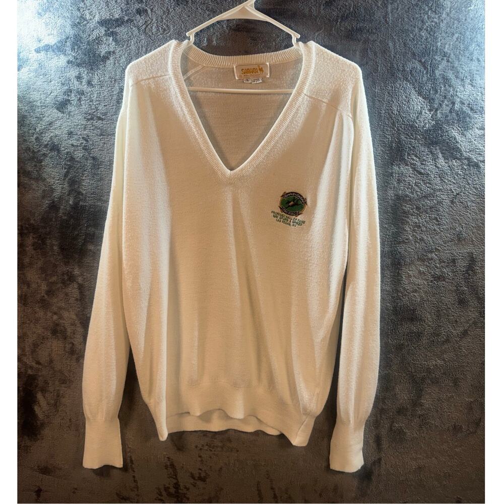 VTG 1991 Sahara Copenhagen/Skoal Pro Rodeo HOF Acrylic V-Neck Sweater Large USA!